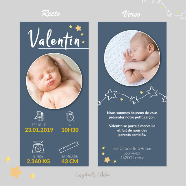 Bleu nuit et douces étoiles pour le premier message de bébé. Choisissez le Faire-part - Dans les étoiles original et une papeterie vraiment unique !