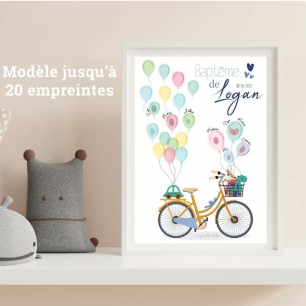 Affiche empreintes à bicyclette "Bleu"