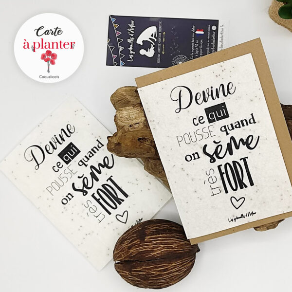 Choisissez la carte à planter "Devine se qui pousse..." pour semer la bonne nouvelle de l'arrivée de bébé ! Un message tendre et écologique