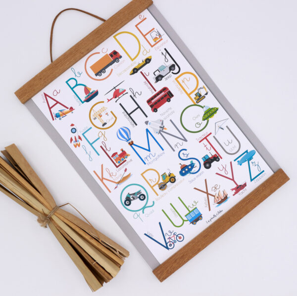 Avec ses véhicules à reconnaitre, cette affiche abécédaire véhicules est idéale pour les enfants qui commencent à apprendre les lettres de l’alphabet.