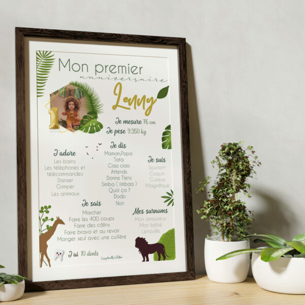 Affiche anniversaire / Thème Savane / Jungle / 1 an de plus