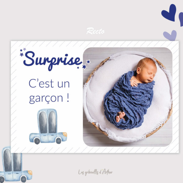 Faire-part de naissance original - Surprise, c'est un garçon !