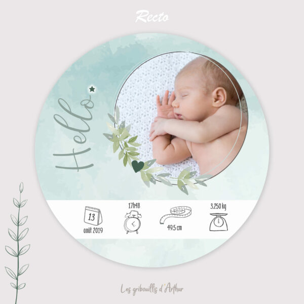 Faire-part de naissance vert opale