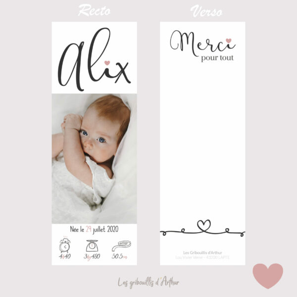 Faire-part de naissance - Marque page - Petit coeur