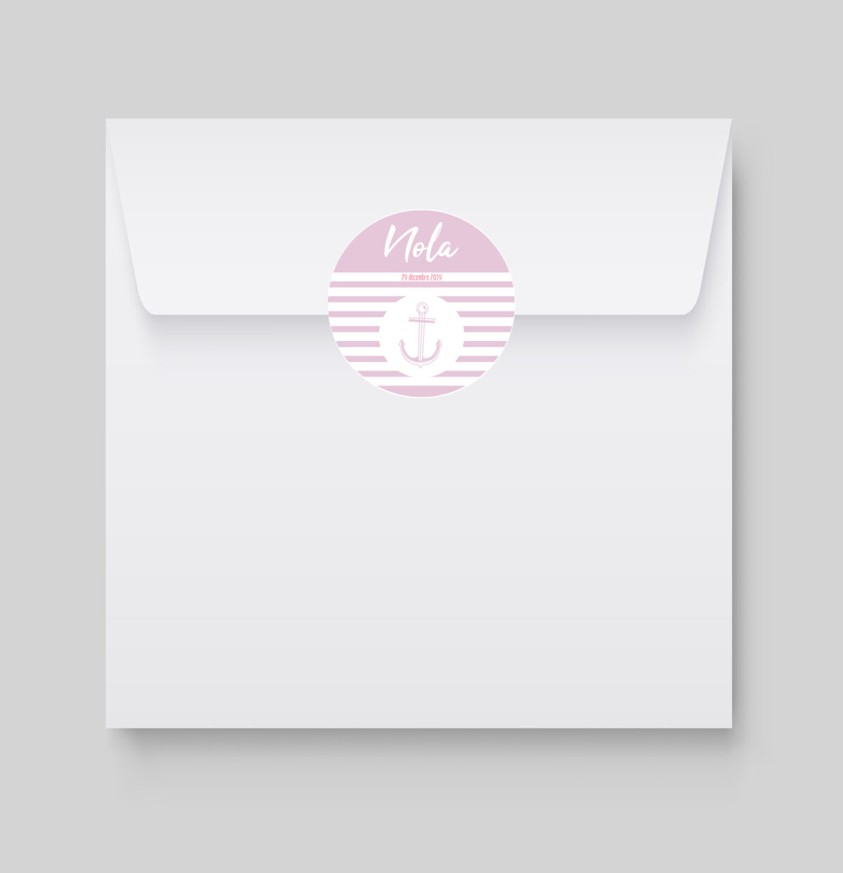 Fraiches et design, des étiquettes à enveloppes Marin rose de naissance harmonieuses pour accompagner la bonne nouvelle !