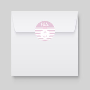 Fraiches et design, des étiquettes à enveloppes Marin rose de naissance harmonieuses pour accompagner la bonne nouvelle !