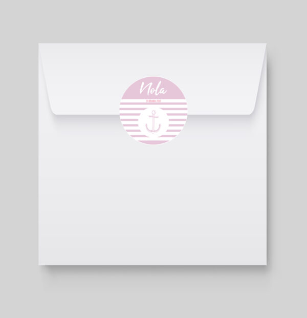 Fraiches et design, des étiquettes à enveloppes Marin rose de naissance harmonieuses pour accompagner la bonne nouvelle !