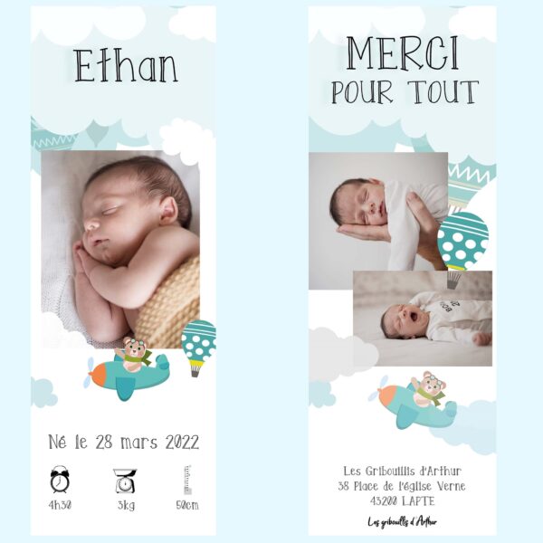 Vous êtes sur un petit nuage avec bébé ! Transmettez votre bonheur sur ce Faire-part - Marque page "Dans les nuages" original