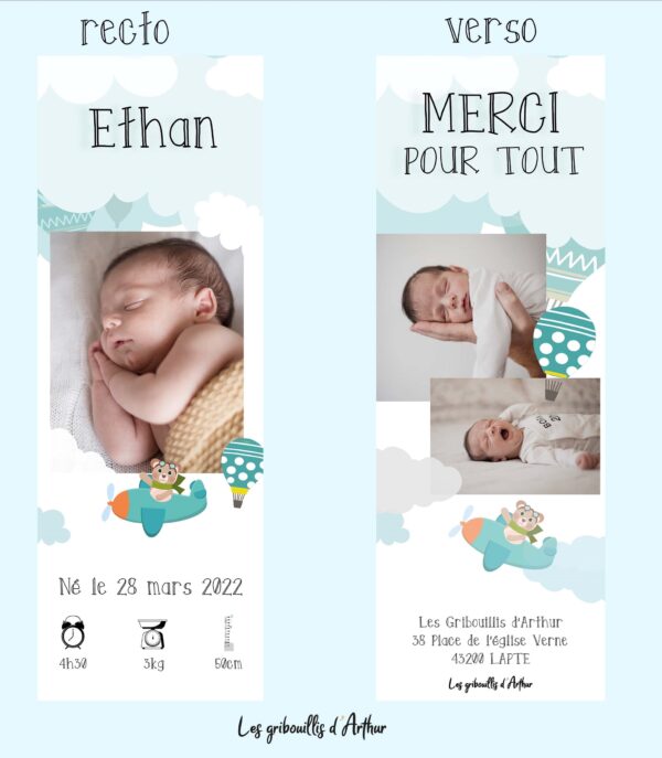 Vous êtes sur un petit nuage avec bébé ! Transmettez votre bonheur sur ce Faire-part - Marque page "Dans les nuages" original