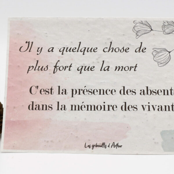 Témoignez votre soutien naturellement. Présentez des condoléances sincères et délicates avec cette Carte à planter "Mémoire des vivants" originale et forte