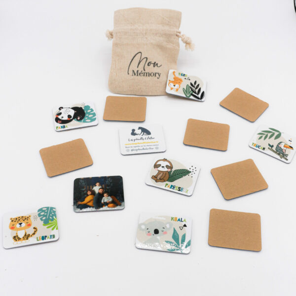Jeu Memory "Jungle" pour enfant sur le thème animaux de la jungle personnalisé avec une photo de l'enfant ou de la famille.