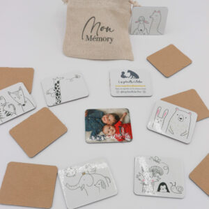 Jeu Memory "Animaux noir et blanc" personnalisé avec la photo de l'enfant