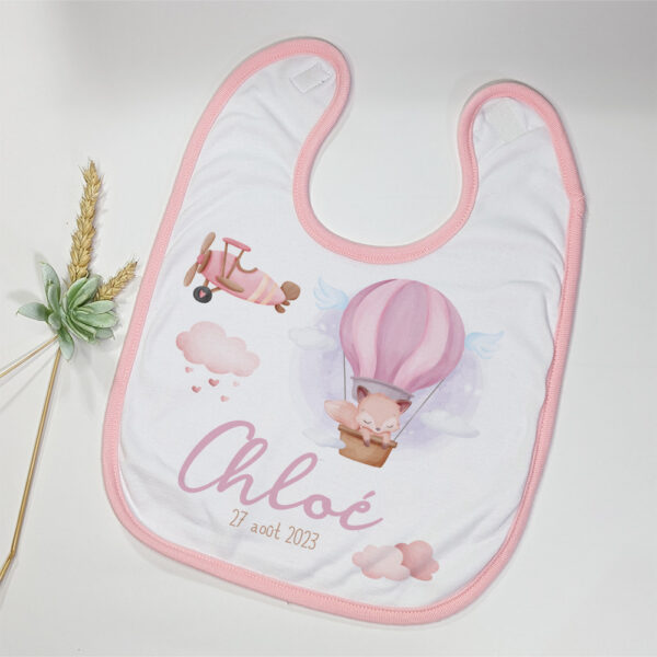 Bavoir enfant personnalisé Montgolfière rose