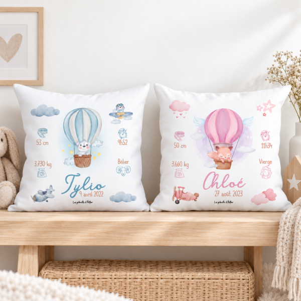 Coussin enfant personnalisé – Montgolfière