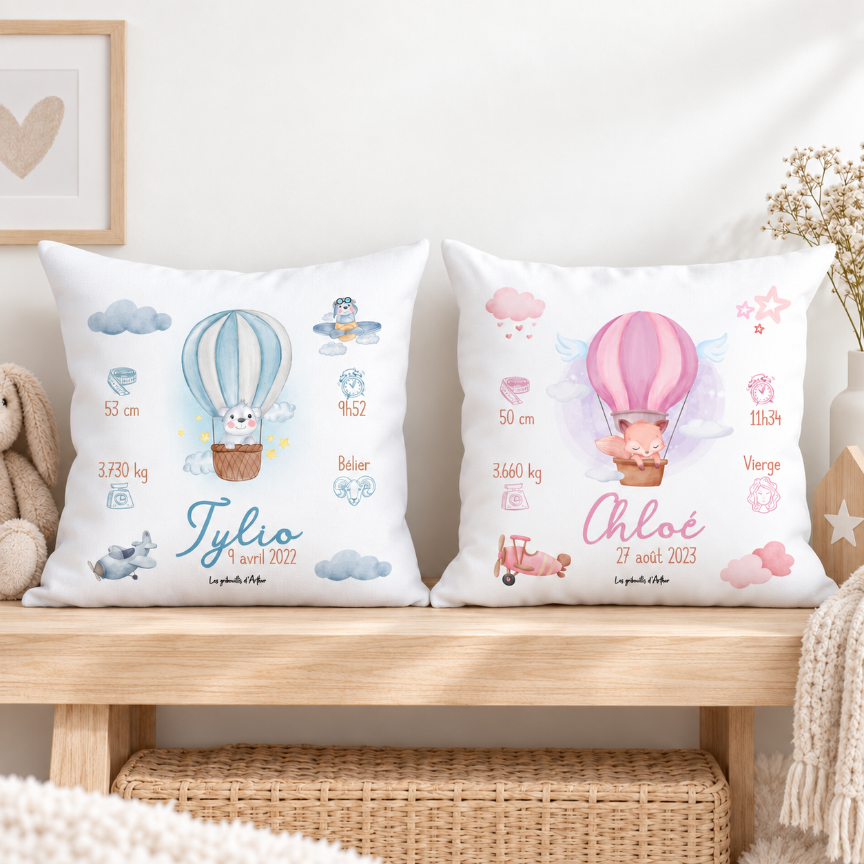 Coussin enfant personnalisé – Montgolfière