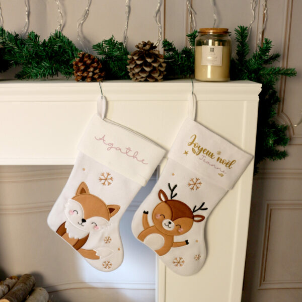 Chaussettes de Noël personnalisées petit renard et petite reine