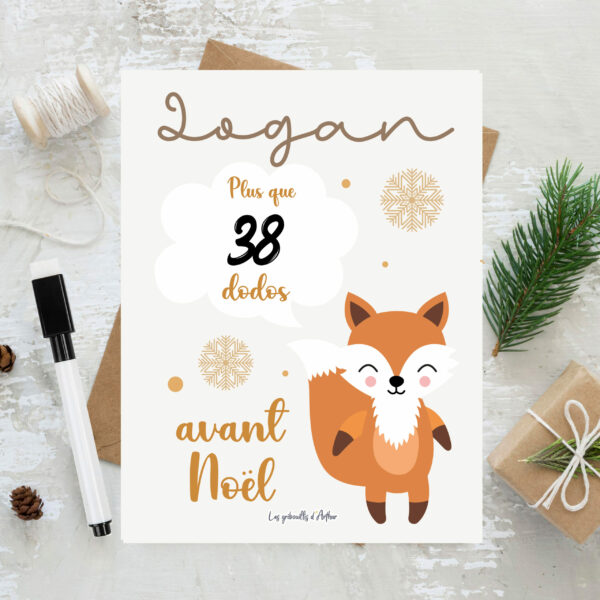 Ardoise compte à rebours avant Noël "Reine et Renard"