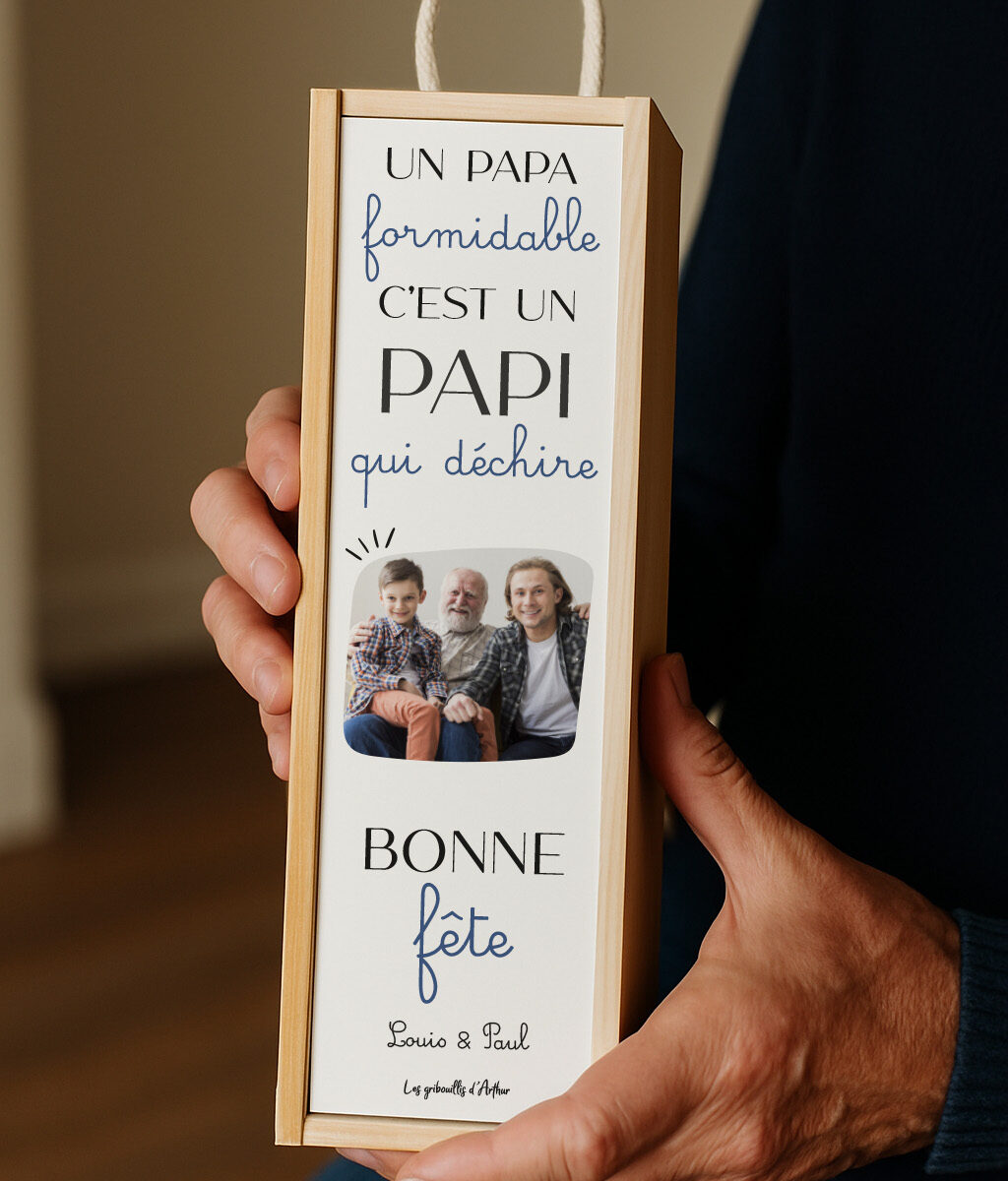 Coffret bouteille de vin bonne fête papi avec photo