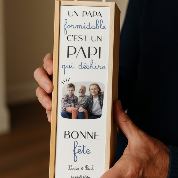 Coffret bouteille de vin bonne fête papi avec photo