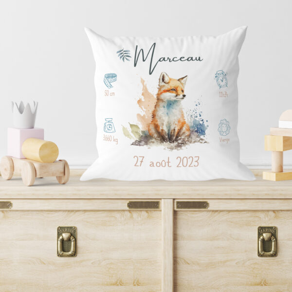 Coussin renard personnalisé avec prénom