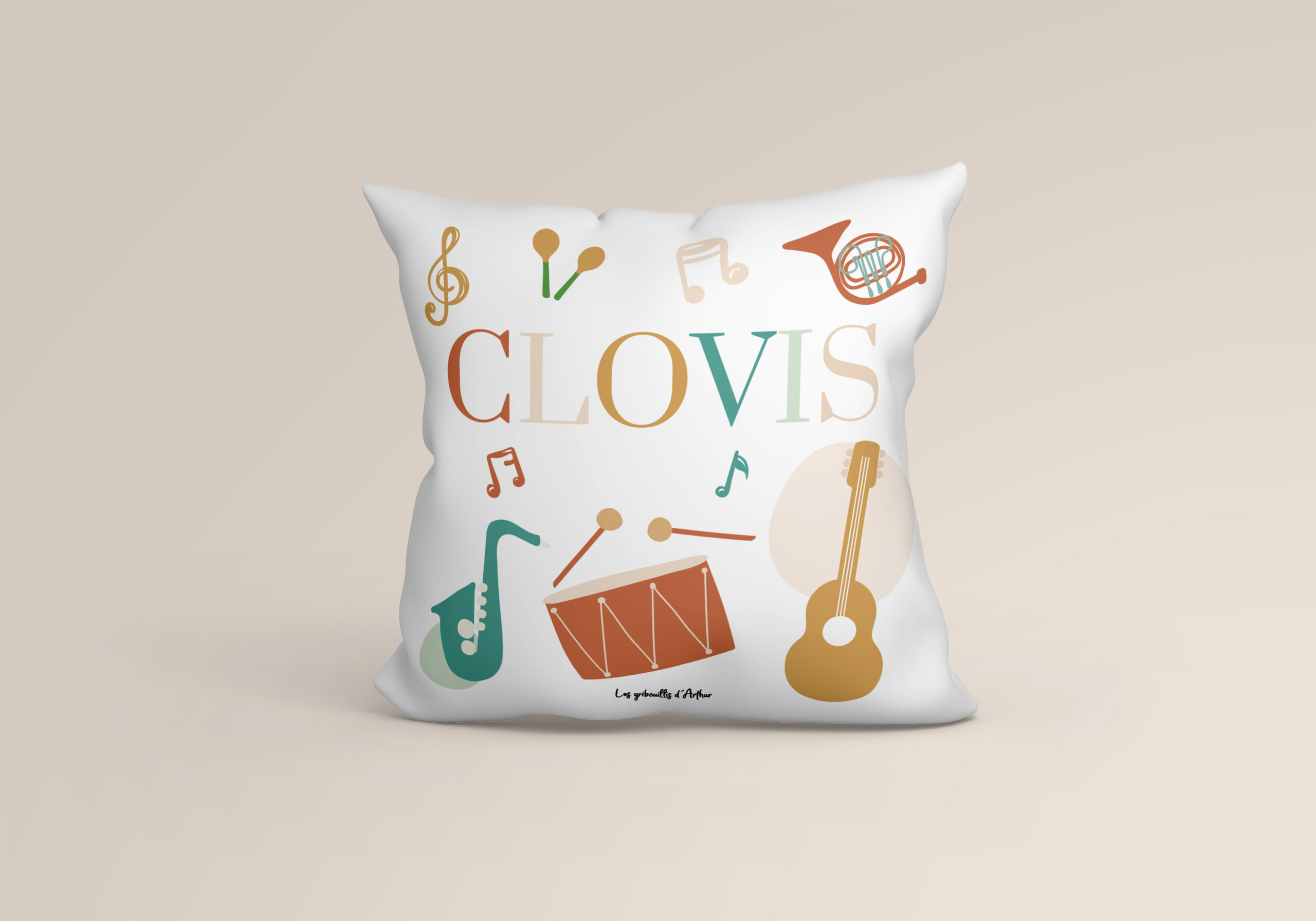 Coussin musique personnalisé avec prénom
