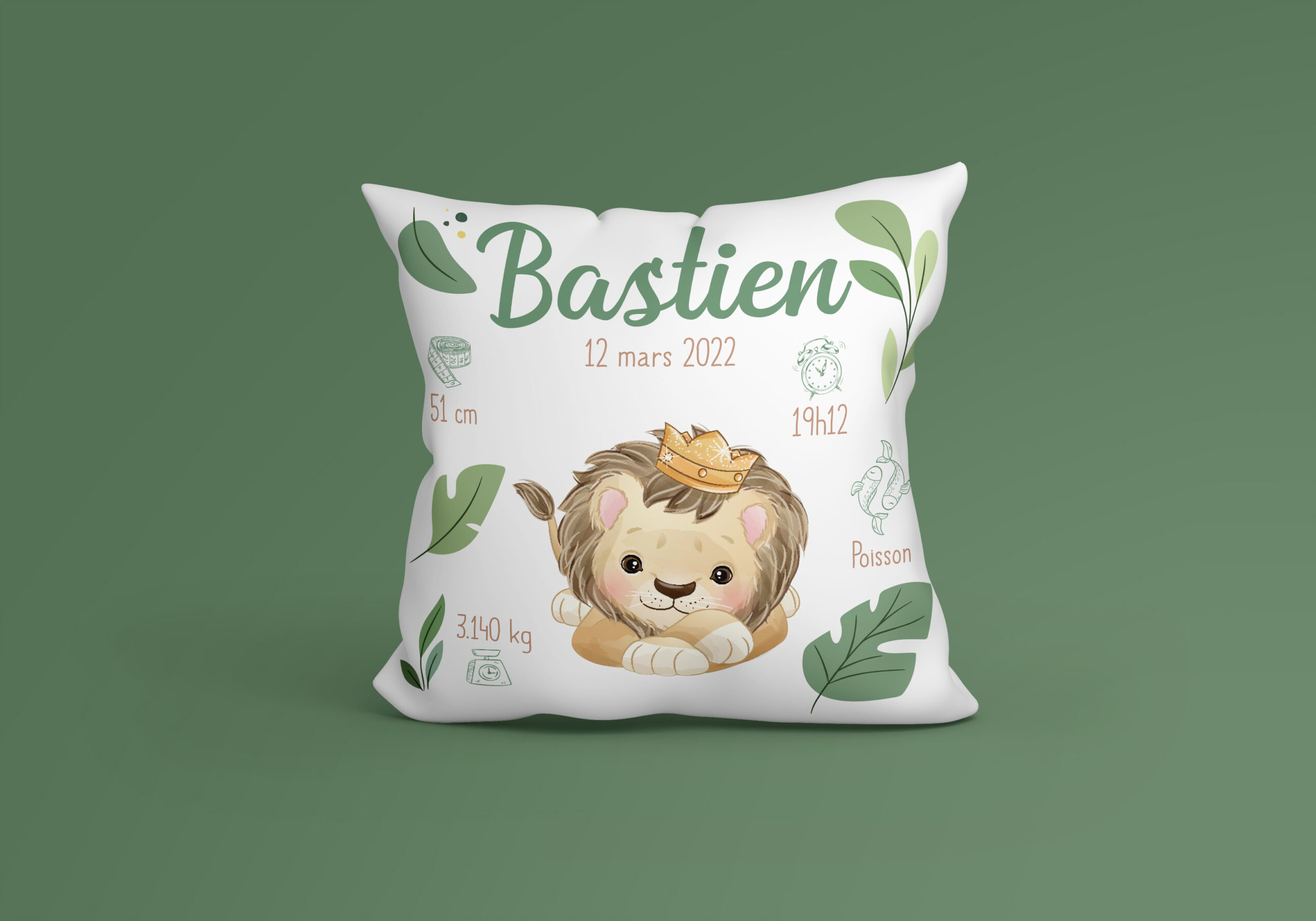 Coussin enfant personnalisé – Petit lion – Image 2