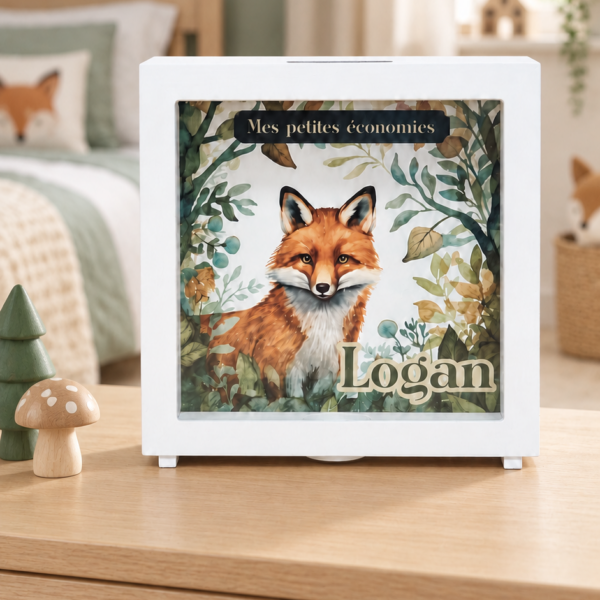 Tirelire enfant en bois personnalisée – Modèle renard