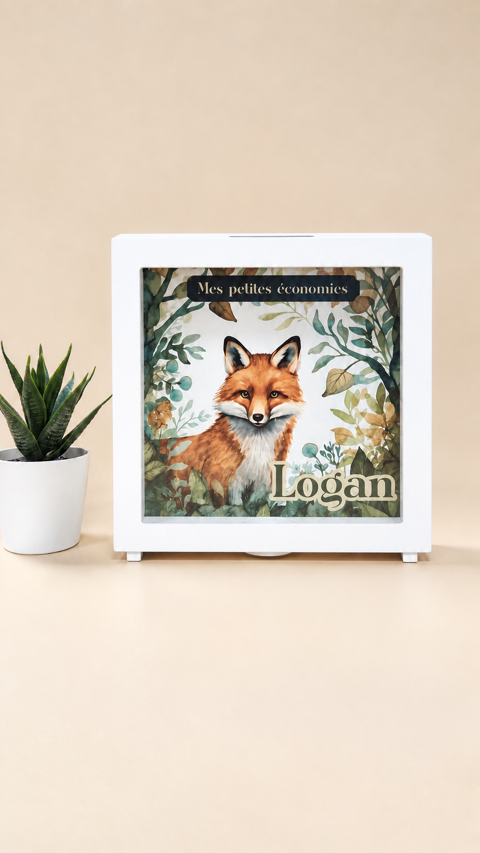 Tirelire enfant en bois personnalisée – Modèle renard – Image 3