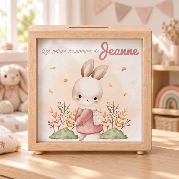 Tirelire enfant en bois personnalisée – Modèle lapin