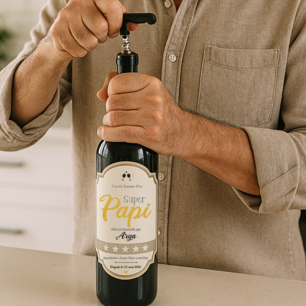 Étiquette bouteille personnalisée « Super Papi »