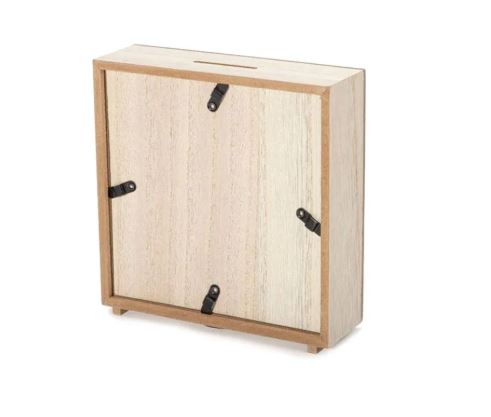 Dos de la tirelire personnalisée en bois naturel