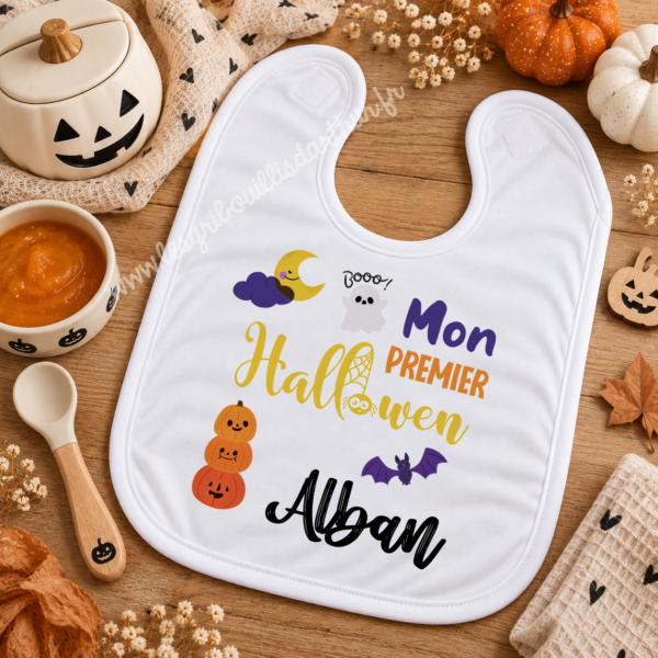 Bavoir Halloween personnalisé au prénom de bébé – Mon premier Halloween