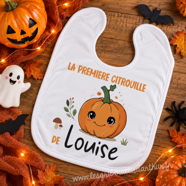 Bavoir Halloween - Personnalisé avec le prénom - Modèle Citrouille
