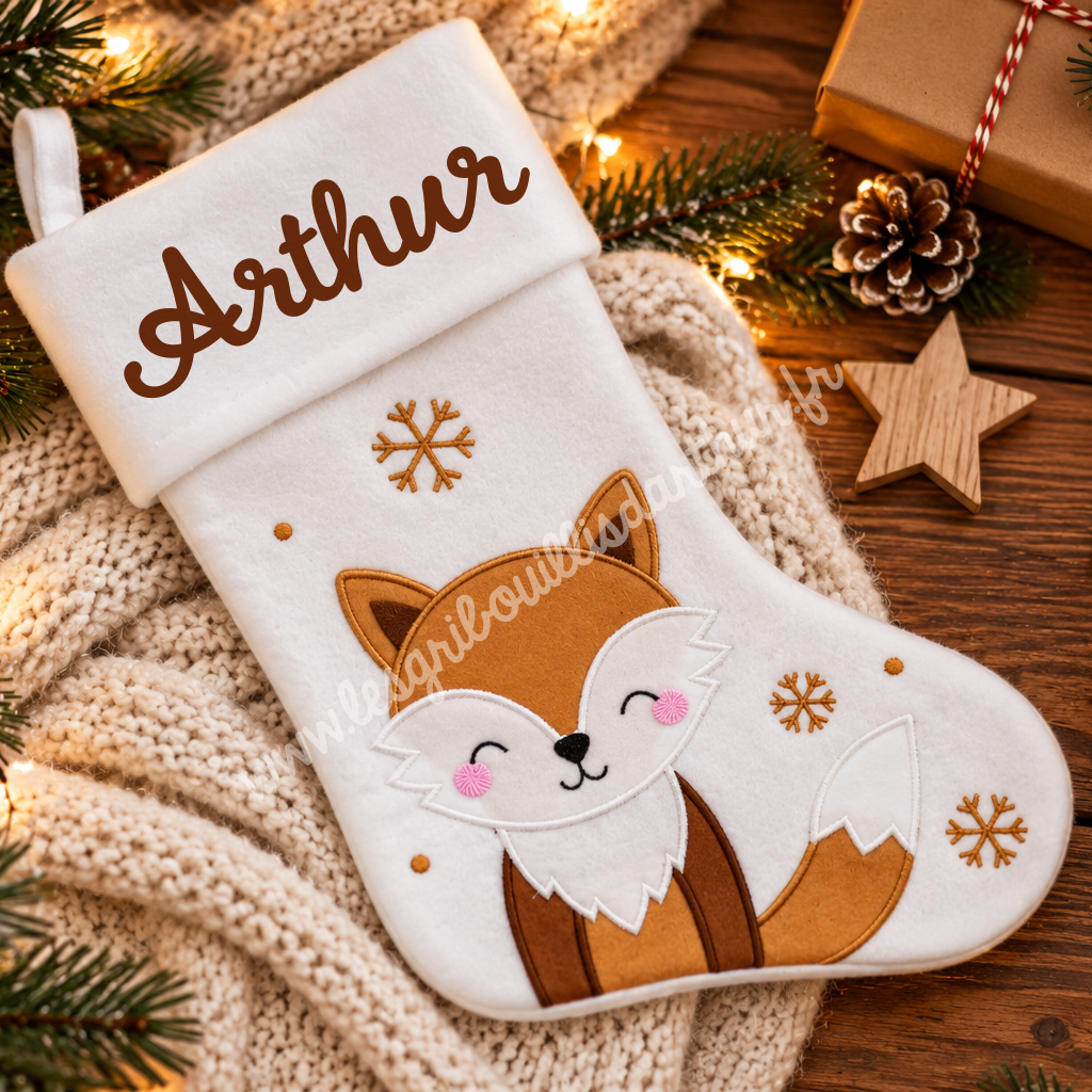 Chaussette de Noël renard personnalisée avec prénom
