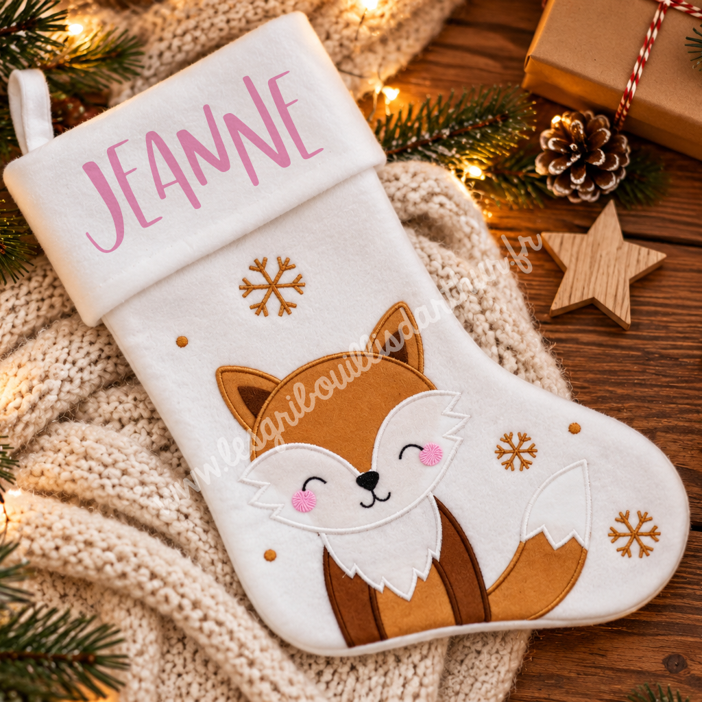 Chaussette de Noël renard personnalisée avec prénom