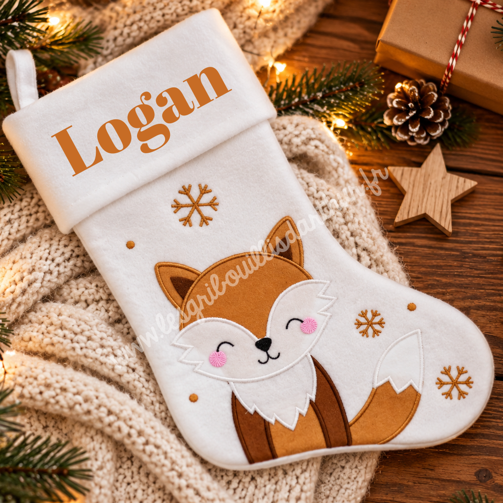 Chaussette de Noël renard personnalisée avec prénom